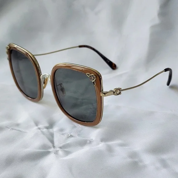 Coach Sunglasses HC7101B Square Brown Gold‎ Floral Accents Frames Only Rare OG - Picture 5 of 12